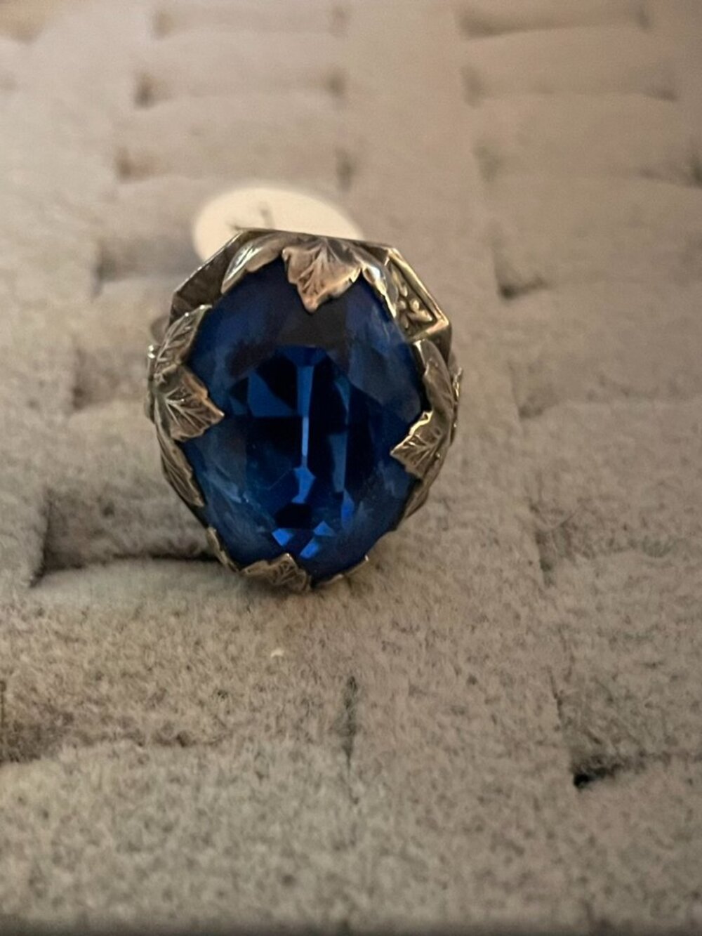 Vintage Silver Ring Signed Blue Glass ? Statement Size 7 Retro Cocktail Ring - Picture 15 of 15